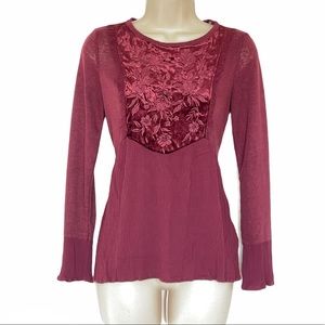 Altar'd State Velvet Floral Long Sleeve Ruffles